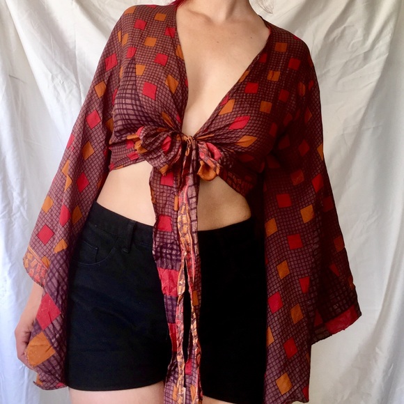 Silk Bell Sleeve Crop Top - Picture 3 of 7